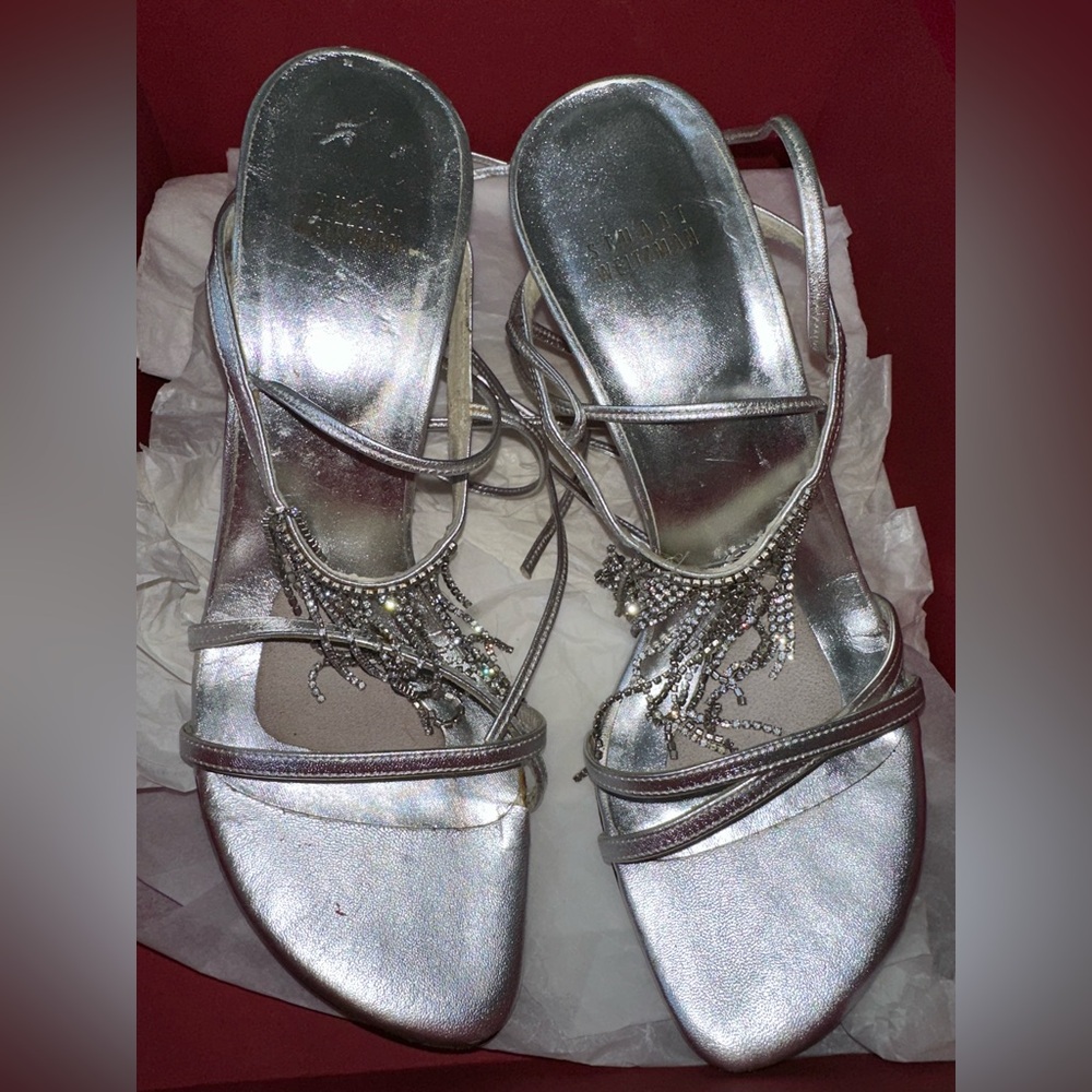 Stuart Weitzman Silver Rhinestone Heels